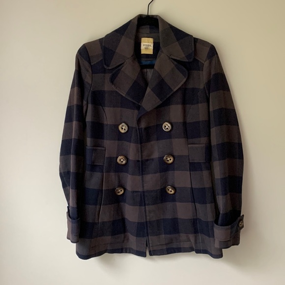 Fossil Jackets & Blazers - Fossil plaid double breasted coat